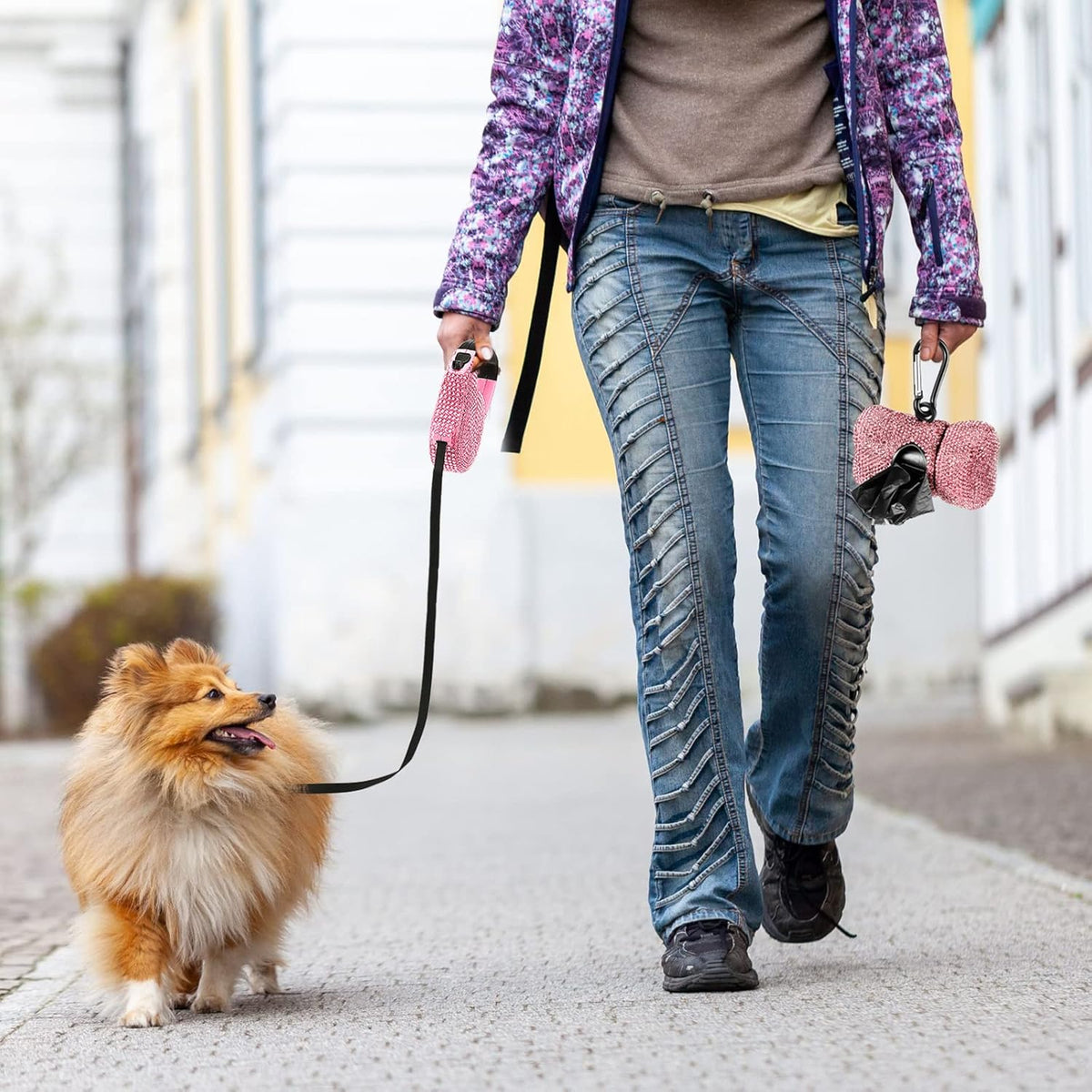 Sparkle Retractable Dog Leash – 9.8 ft Crystal Design