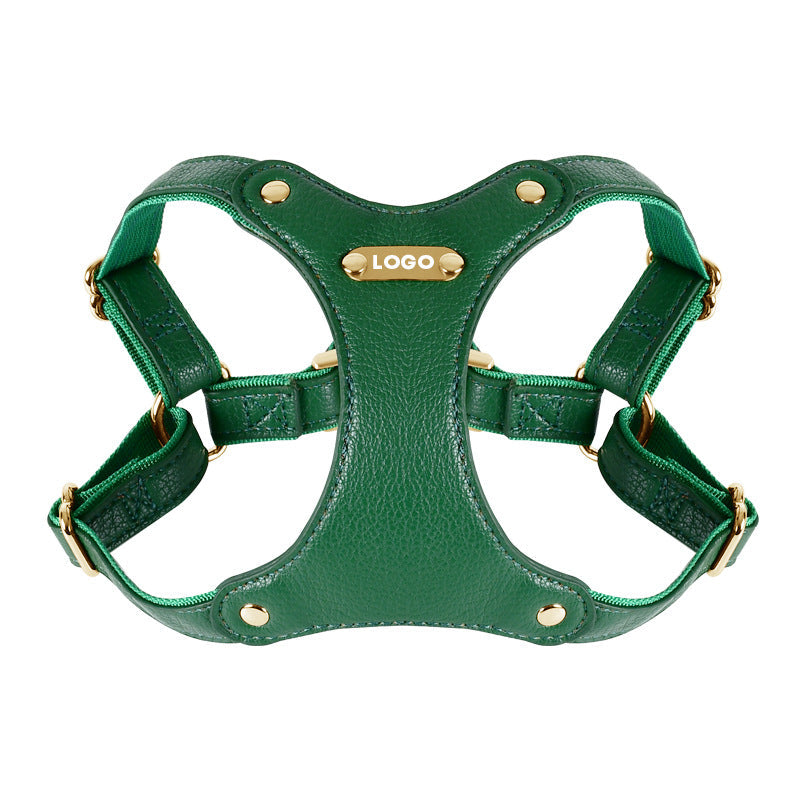 Boutique Leather Dog Harness & Leash Set – Brown/Green