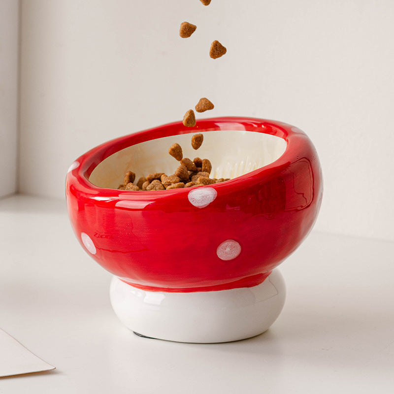 Red Mushroom Ceramic Pet Bowl Set