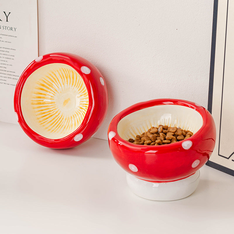Red Mushroom Ceramic Pet Bowl Set