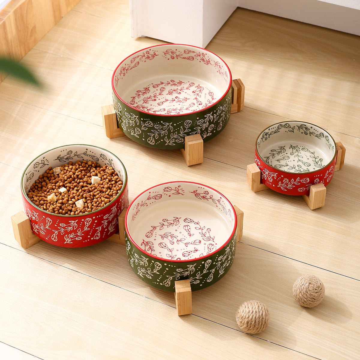 Garden Pattern Ceramic Pet Bowl with Stand