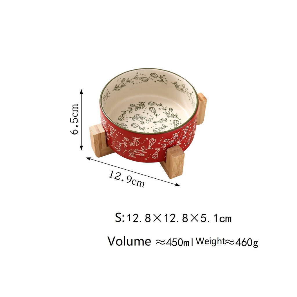 Garden Pattern Ceramic Pet Bowl with Stand