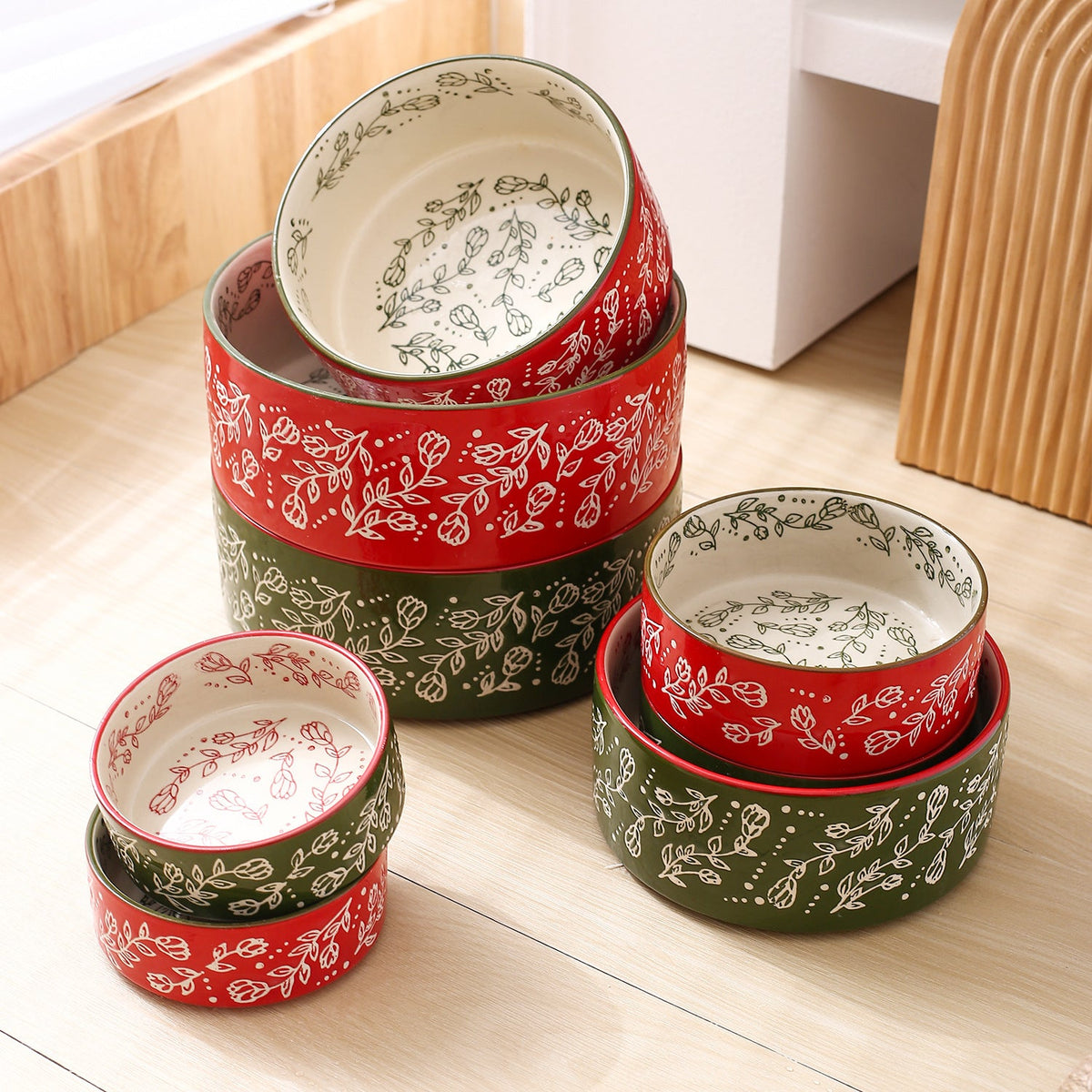 Garden Pattern Ceramic Pet Bowl with Stand