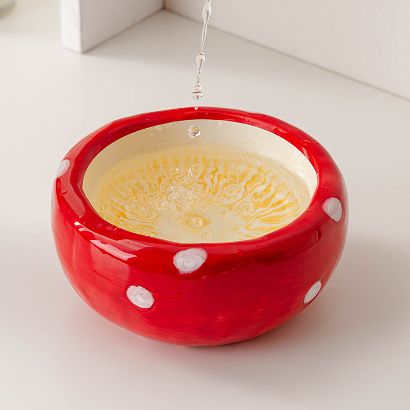 Red Mushroom Ceramic Pet Bowl Set