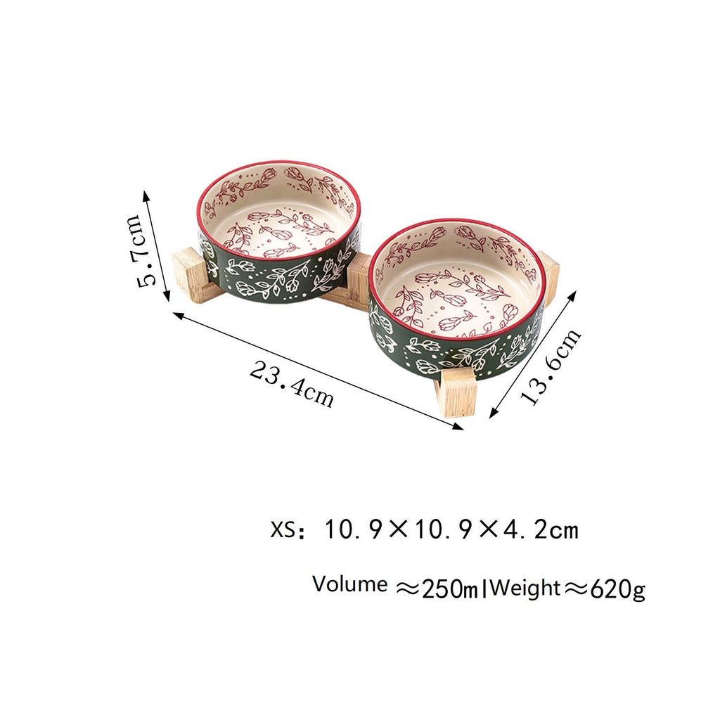 Garden Pattern Ceramic Pet Bowl with Stand