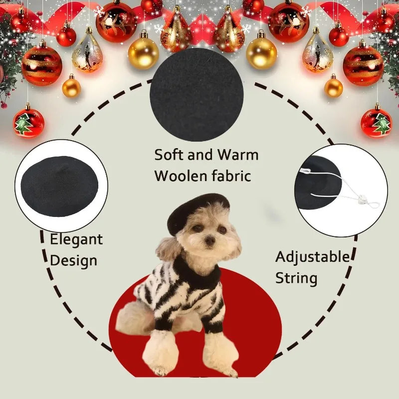 Ultra small dog beret cute kitten hat, fashionable pet hat wool mini hat photo props birthday accessories Christmas Halloween
