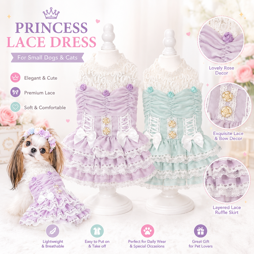 Luxury Lace Princess Dog Dress with Corset Bow | Boutique Small Dog Dress